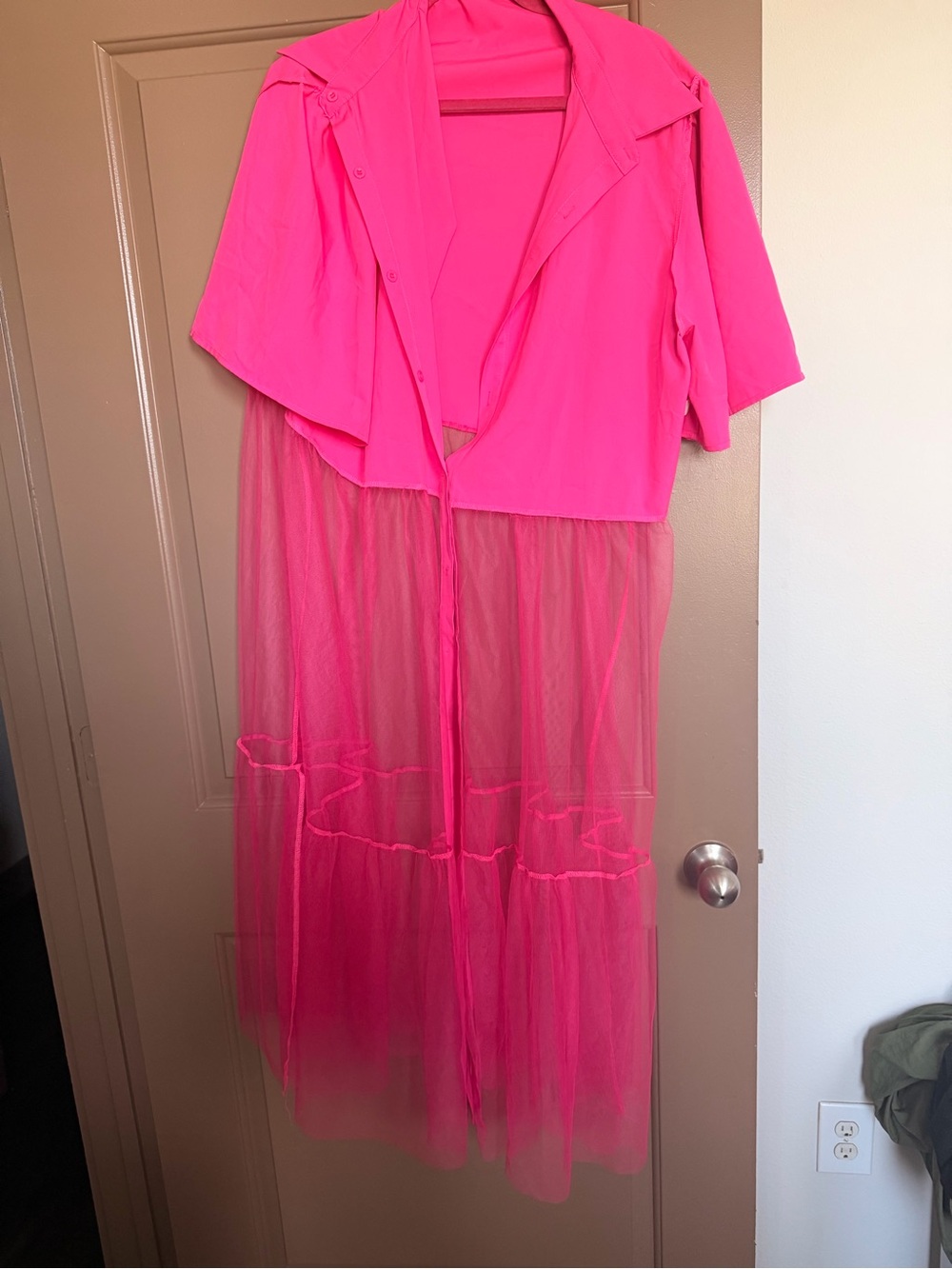 Women Hot Pink Tulle Overlay Dress